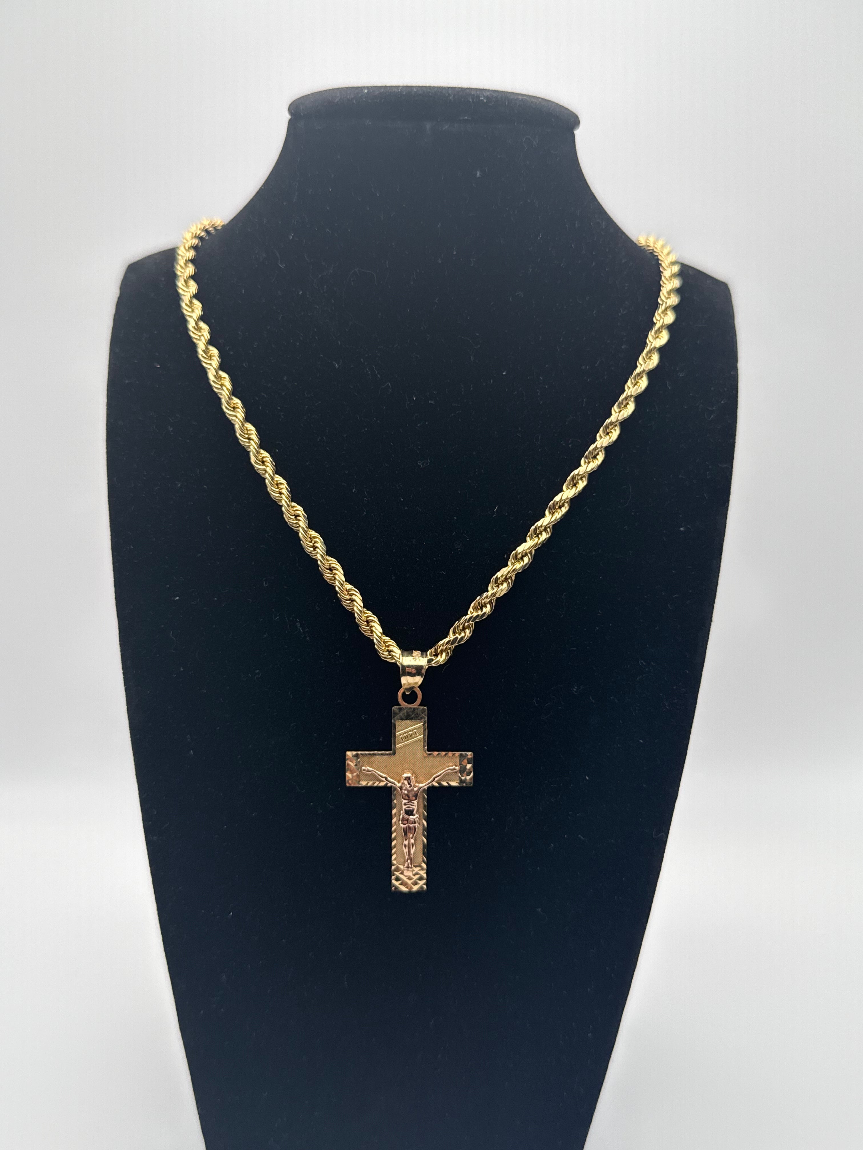 14k Gold Rope Chain and Cross Pendent