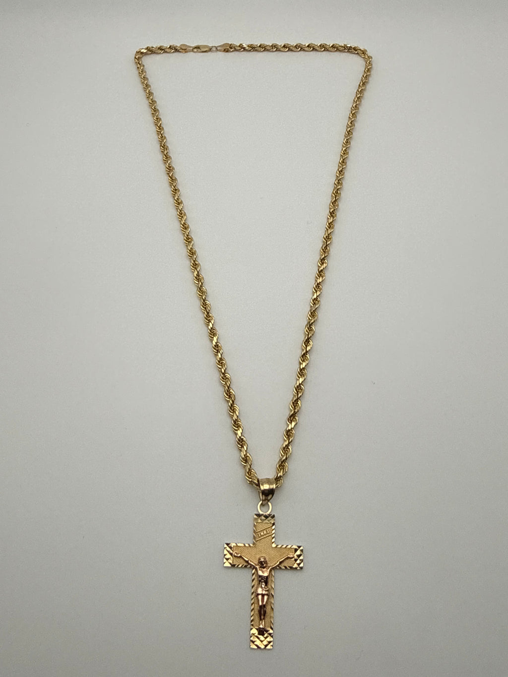 14k Gold Rope Chain and Cross Pendent
