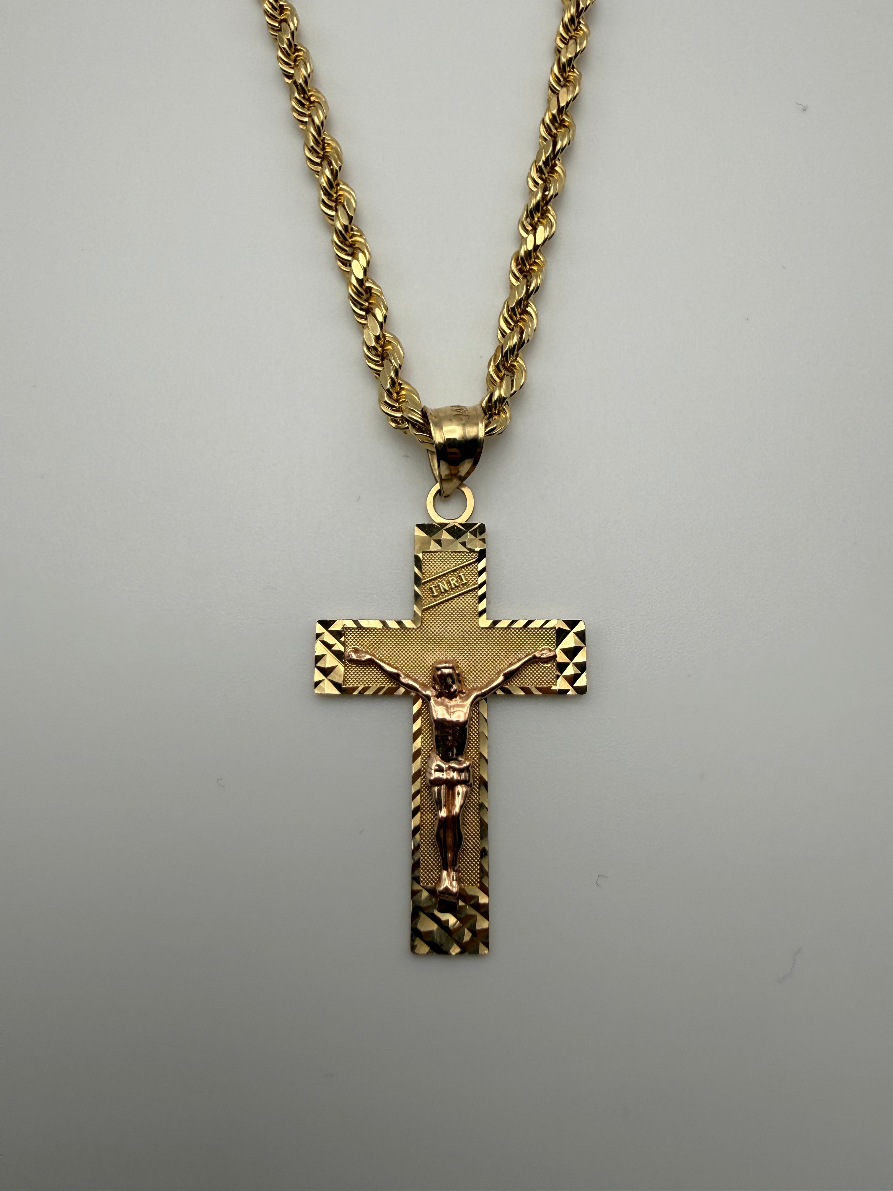 14k Gold Rope Chain and Cross Pendent