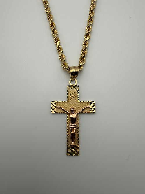 14k Gold Rope Chain and Cross Pendent