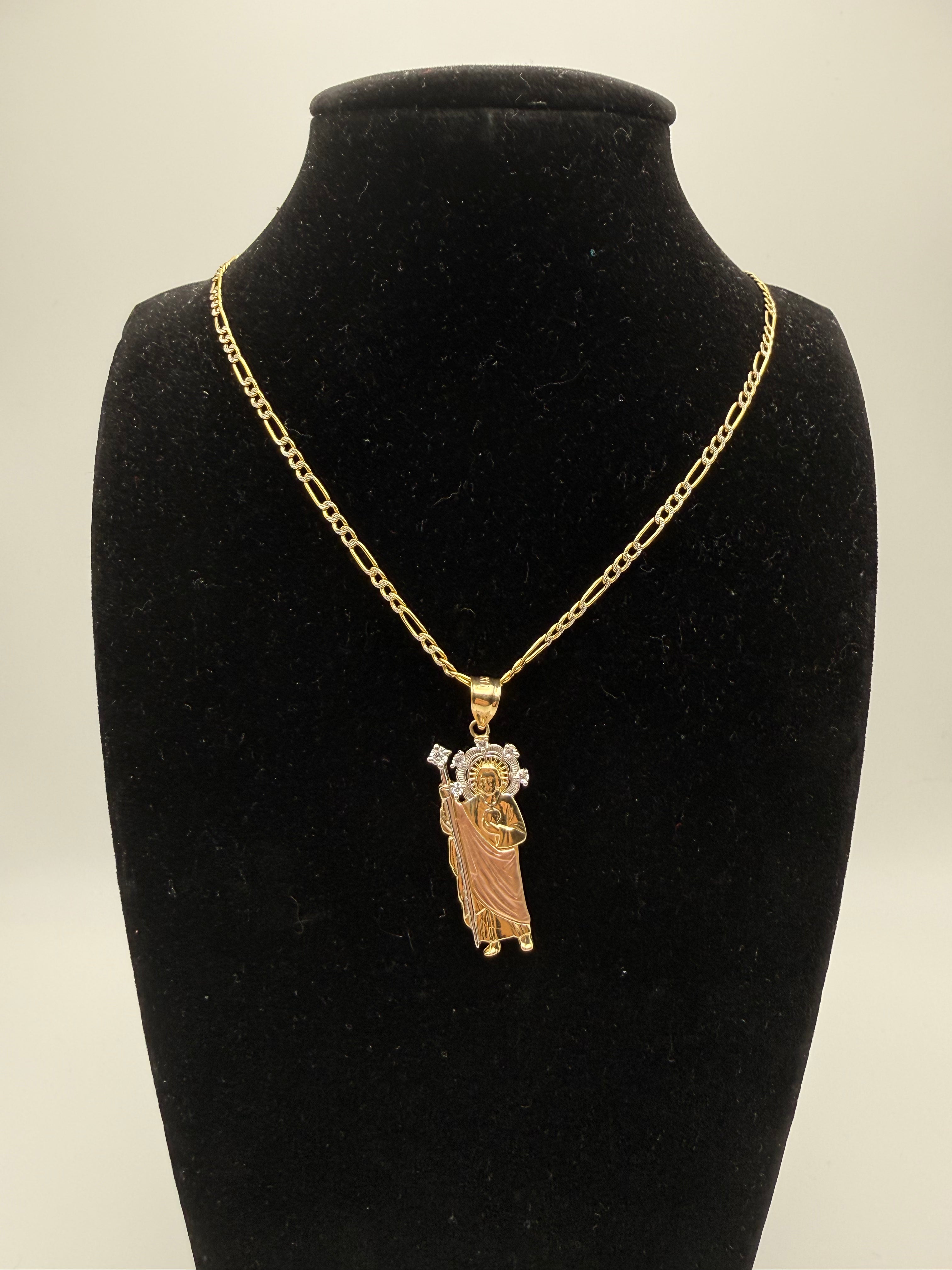 14k Gold Figaro Chain and Saint Jude Pendant