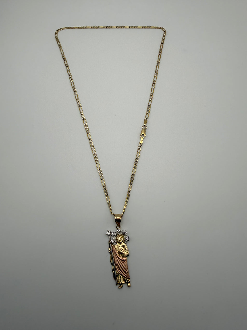 14k Gold Figaro Chain and Saint Jude Pendant