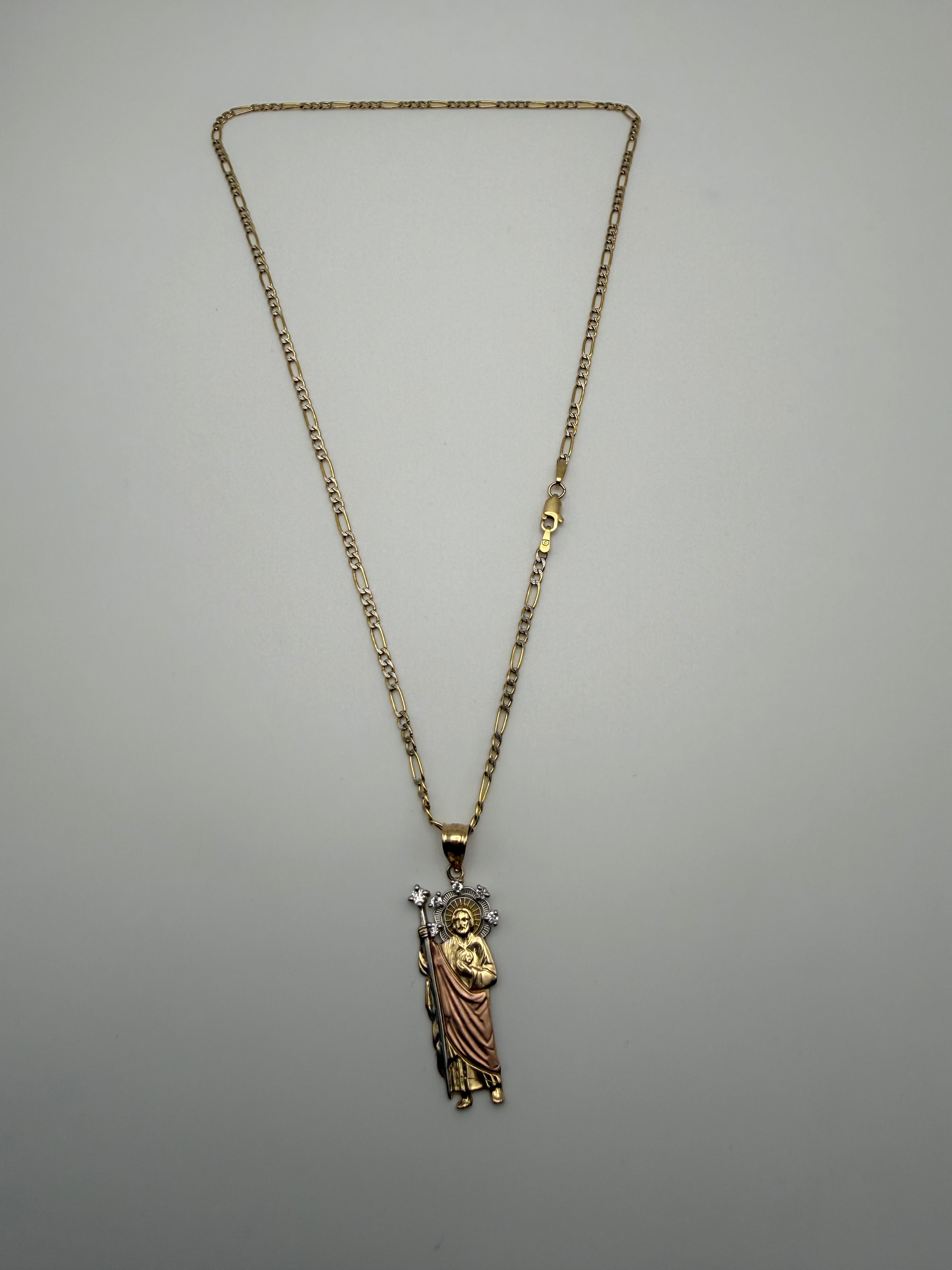 14k Gold Figaro Chain and Saint Jude Pendant