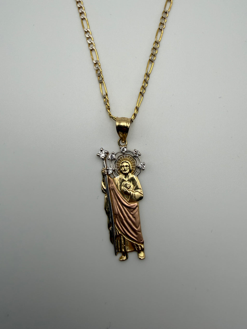 14k Gold Figaro Chain and Saint Jude Pendant