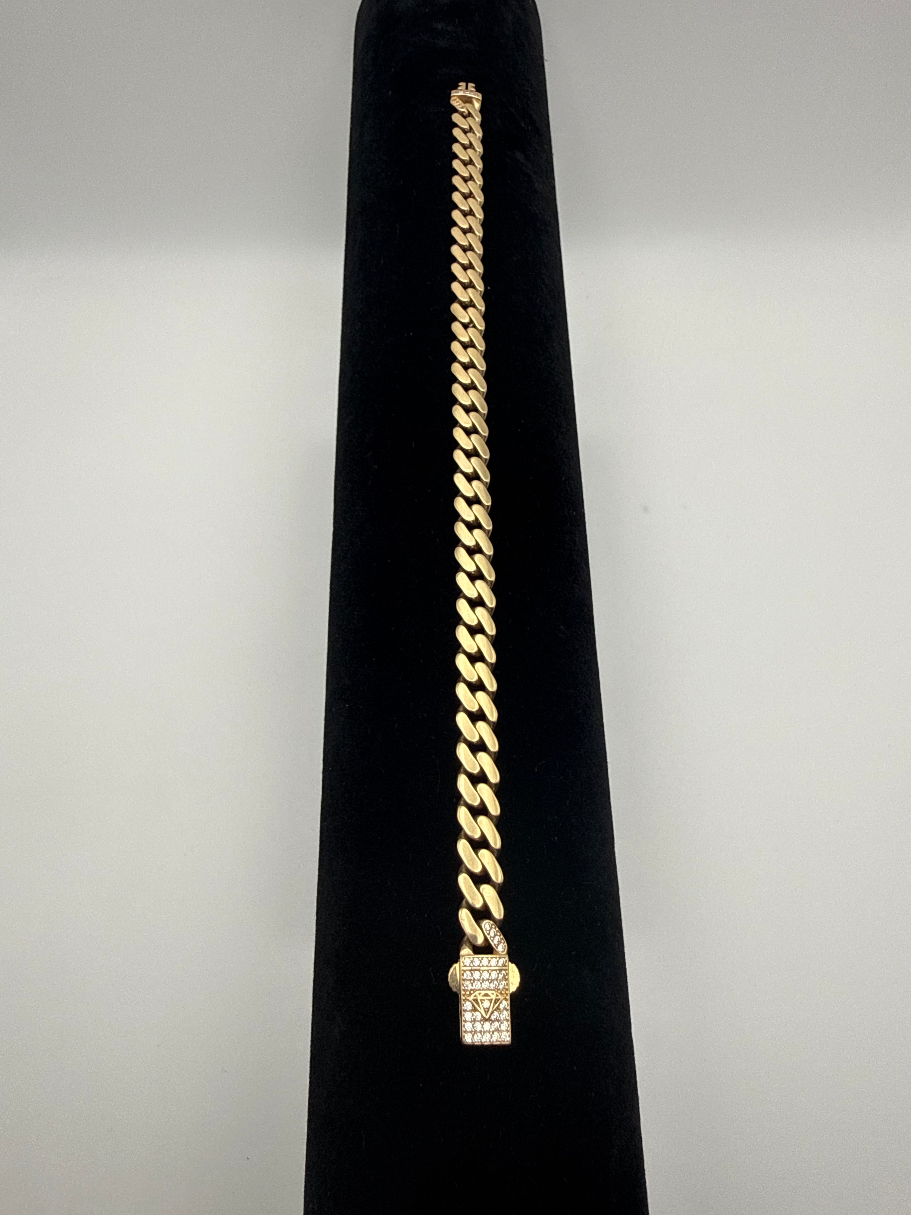 14k Gold Cuban Link Bracelet with CZ Diamonds Lock