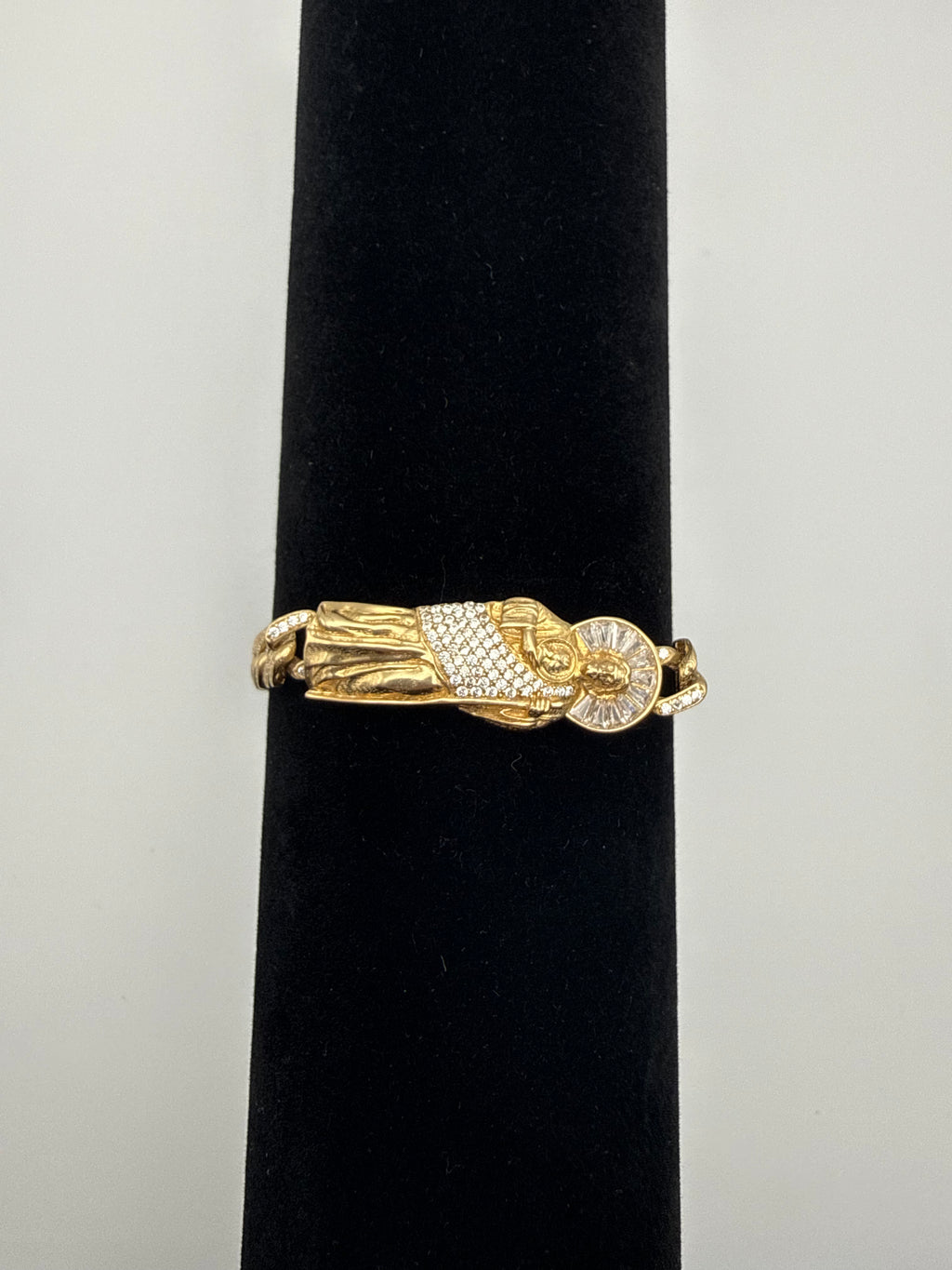 14k Gold Saint Jude Cuban Link Bracelet with CZ Diamonds Lock