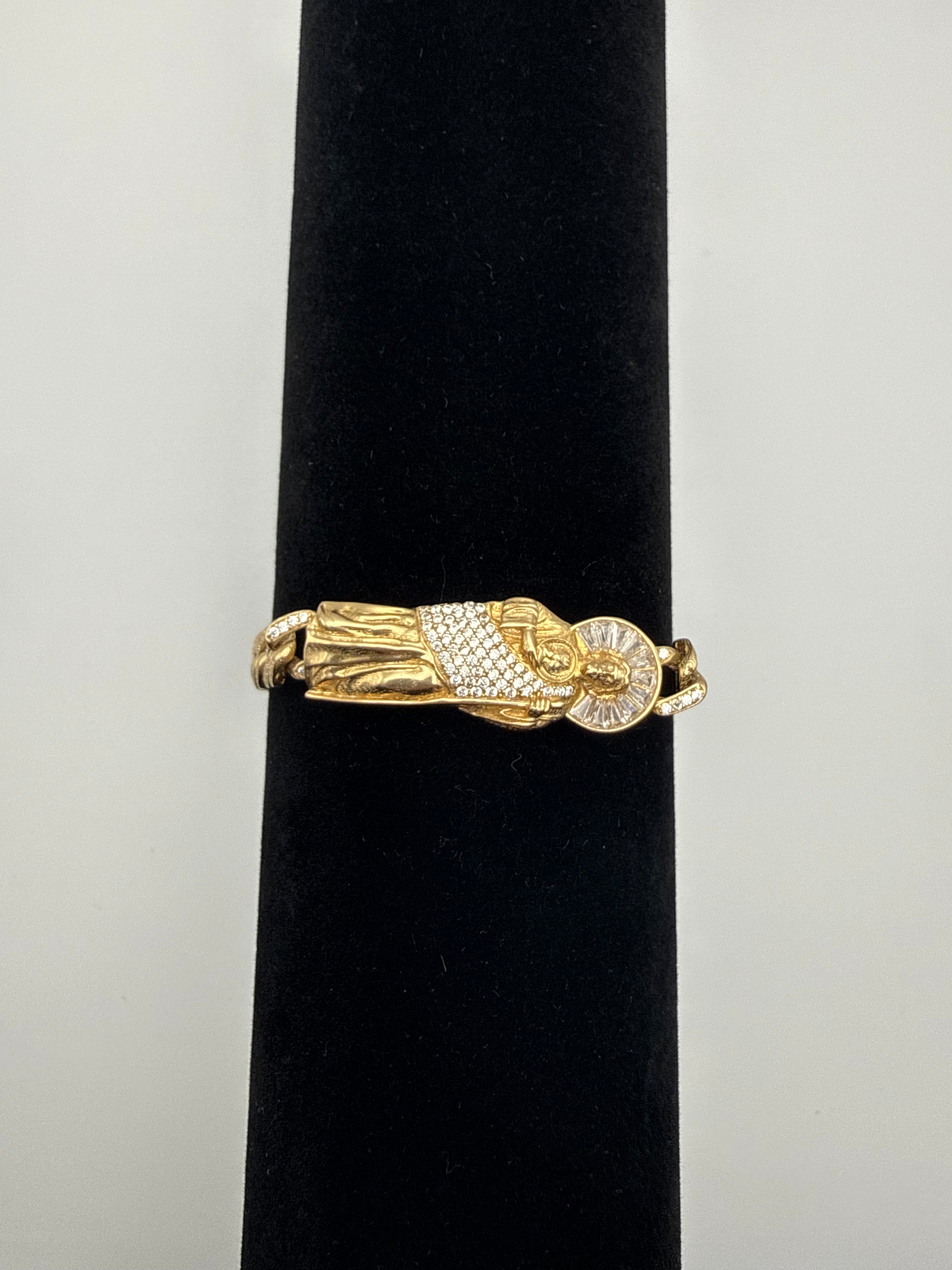 14k Gold Saint Jude Cuban Link Bracelet with CZ Diamonds Lock