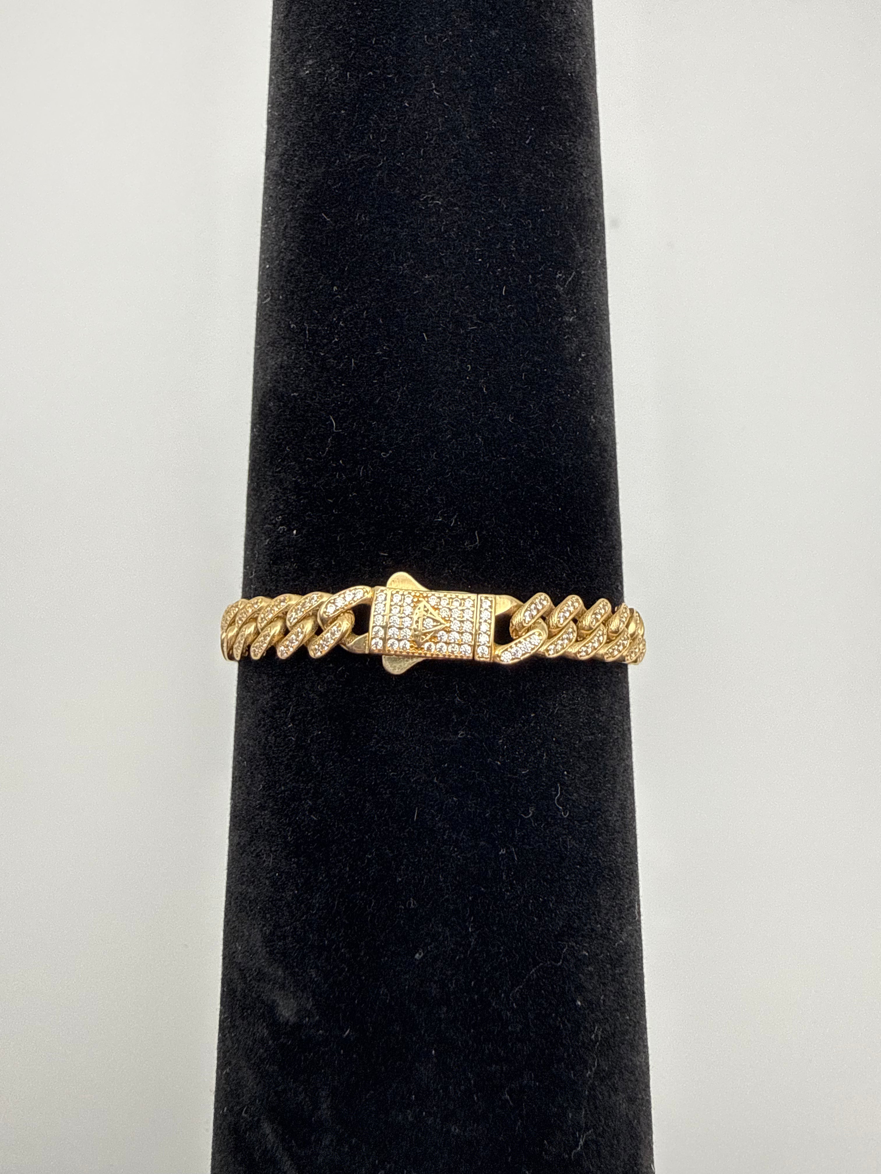 14k Gold Saint Jude Cuban Link Bracelet with CZ Diamond Lock