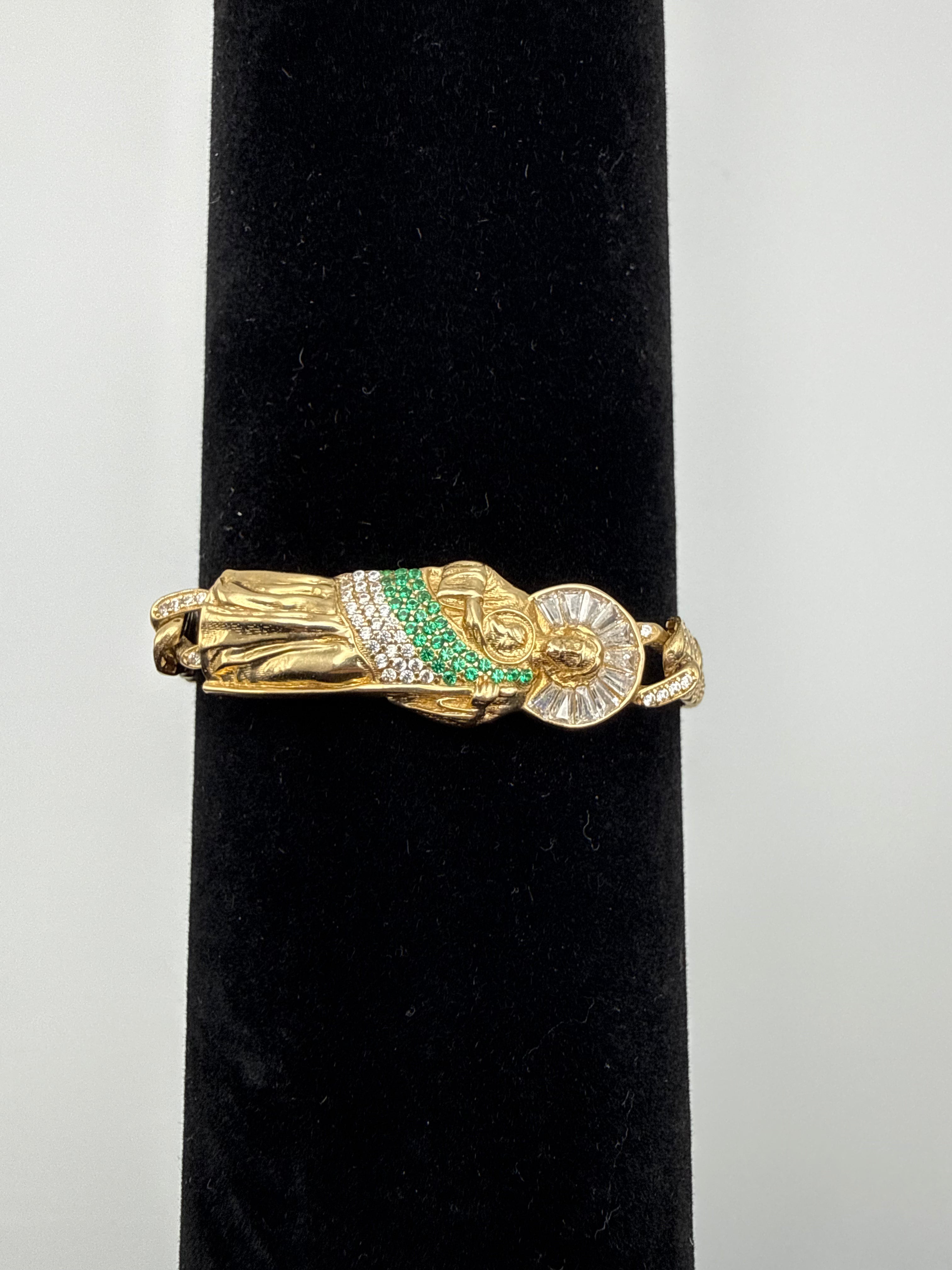 14k Gold Saint Jude Cuban Link Bracelet with CZ Diamond Lock