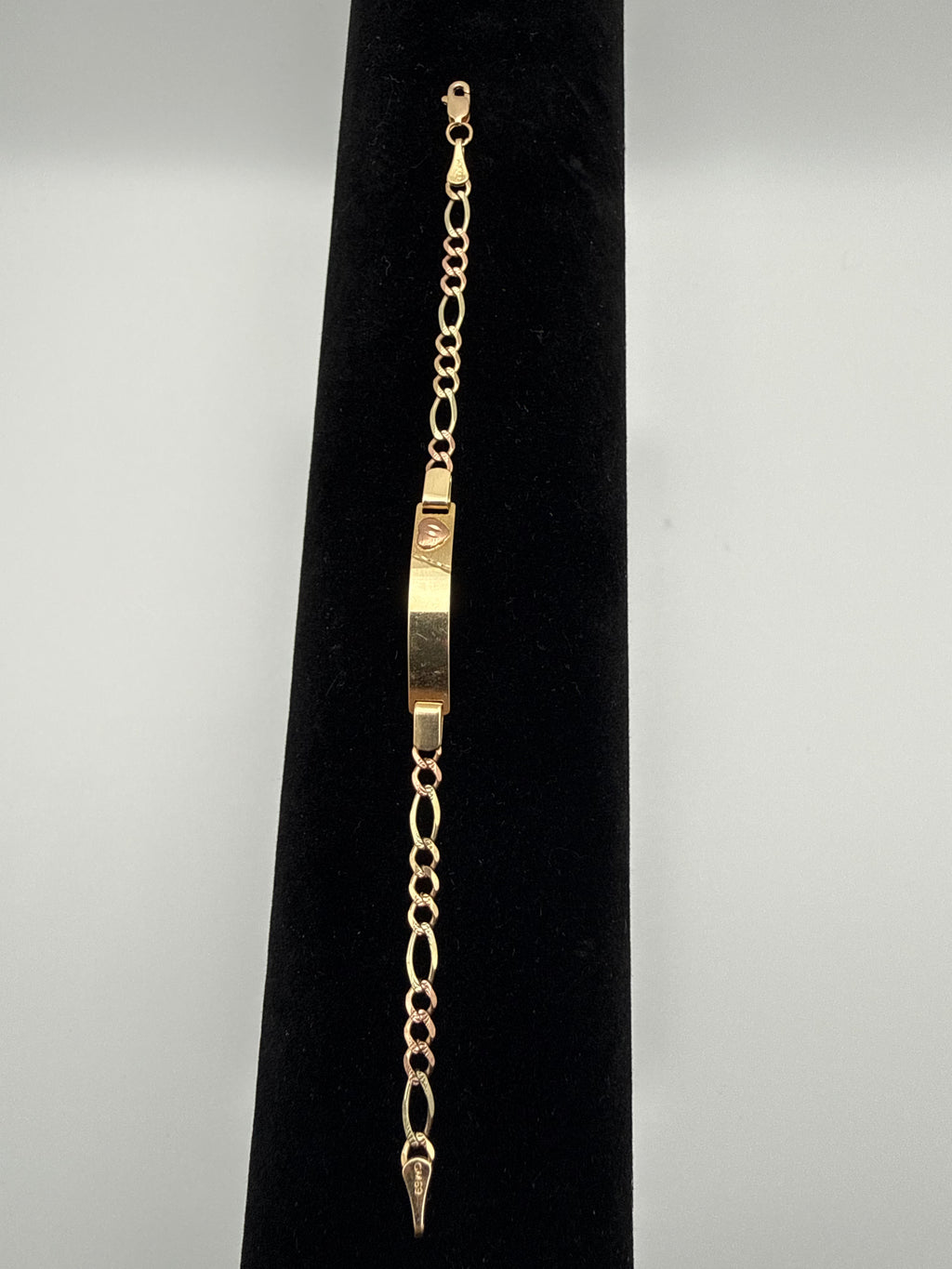 14k Gold Figaro Bracelet with Rose Gold Heart