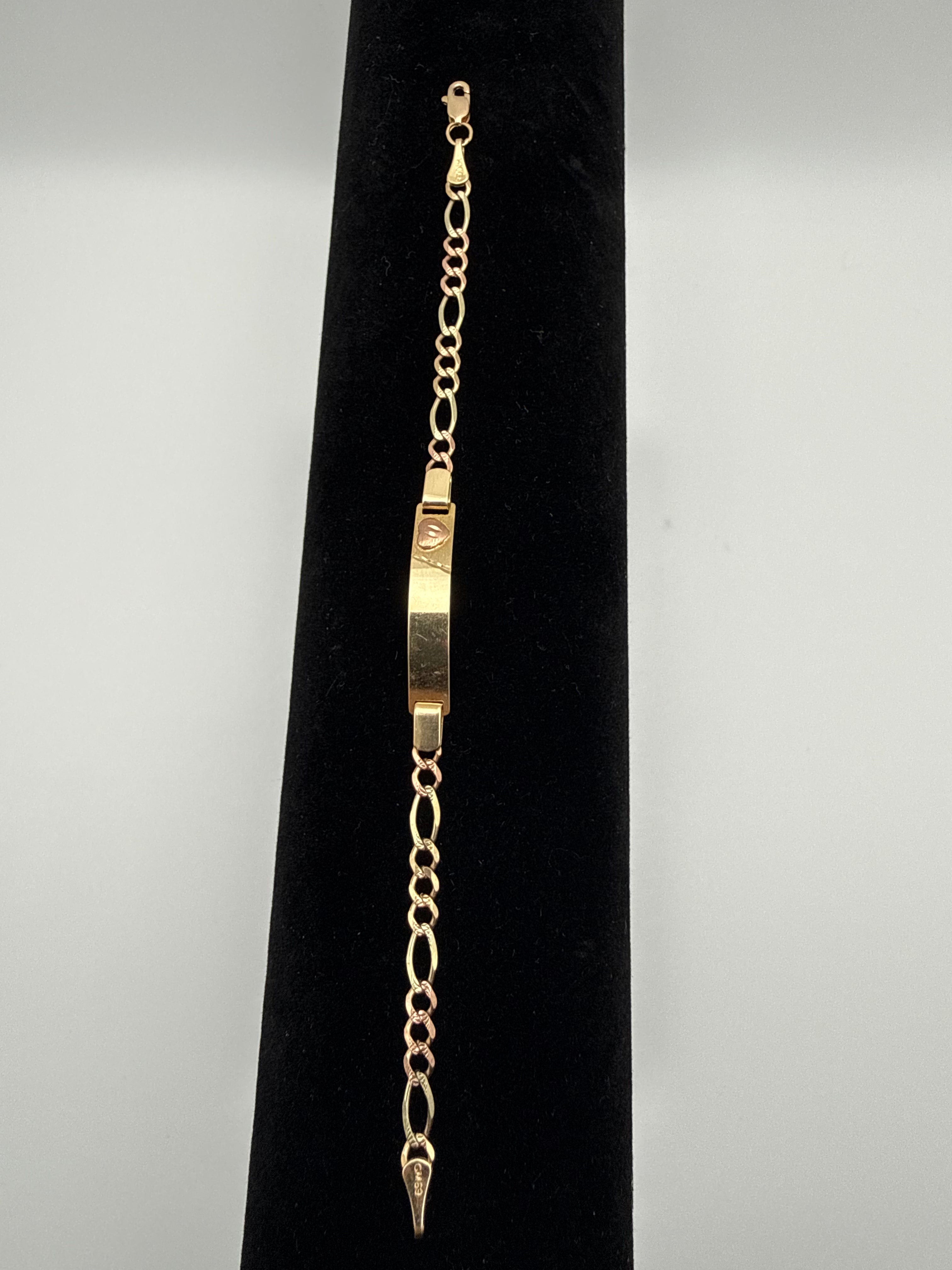 14k Gold Figaro Bracelet with Rose Gold Heart