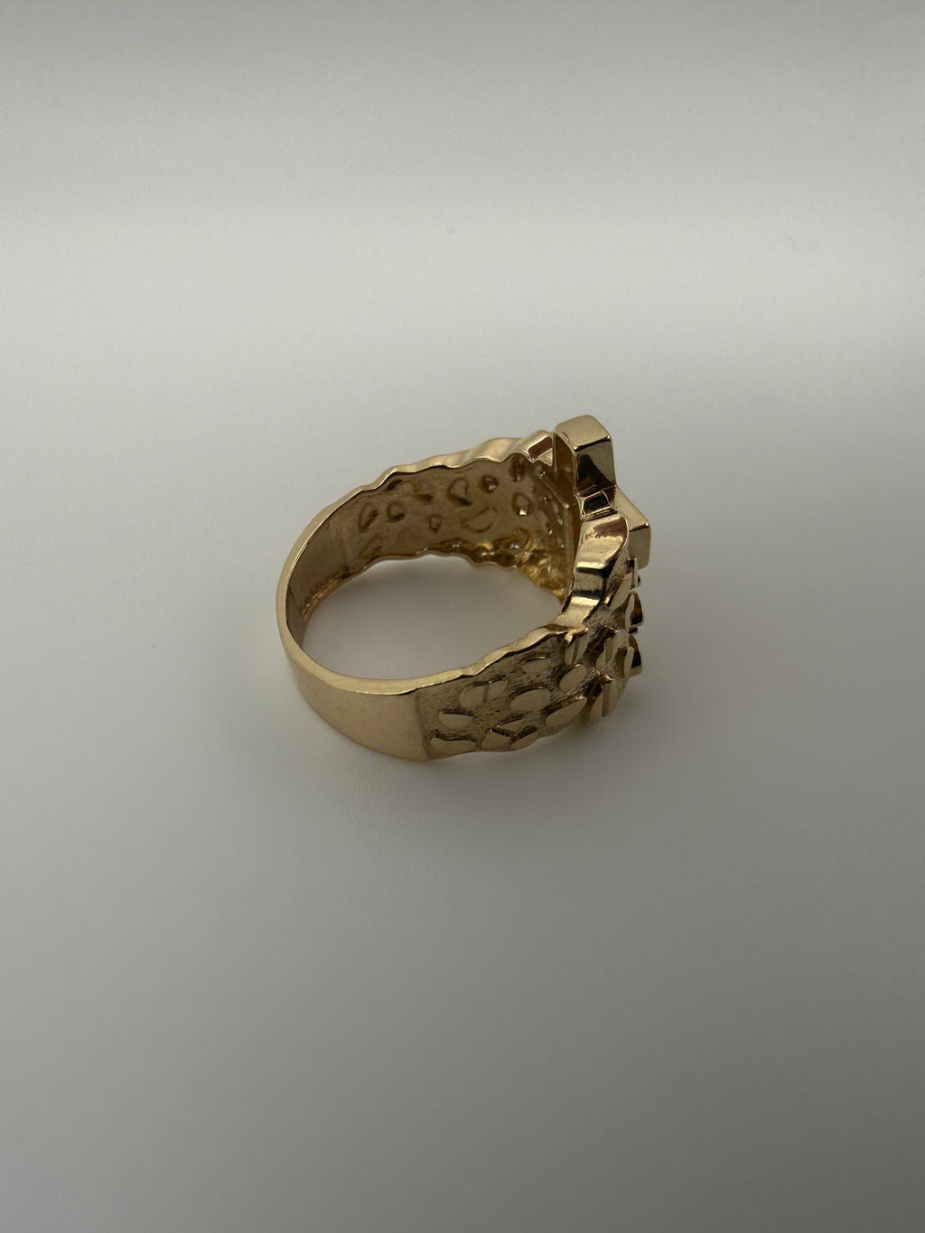 14k Gold Nugget Ring with Cross