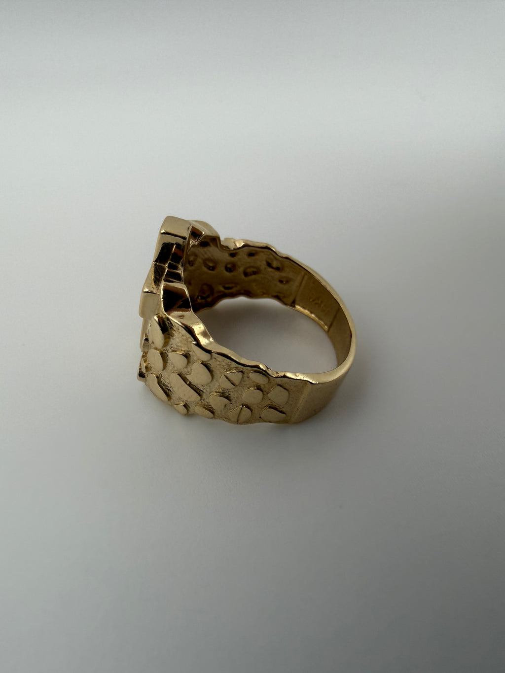 14k Gold Nugget Ring with Cross