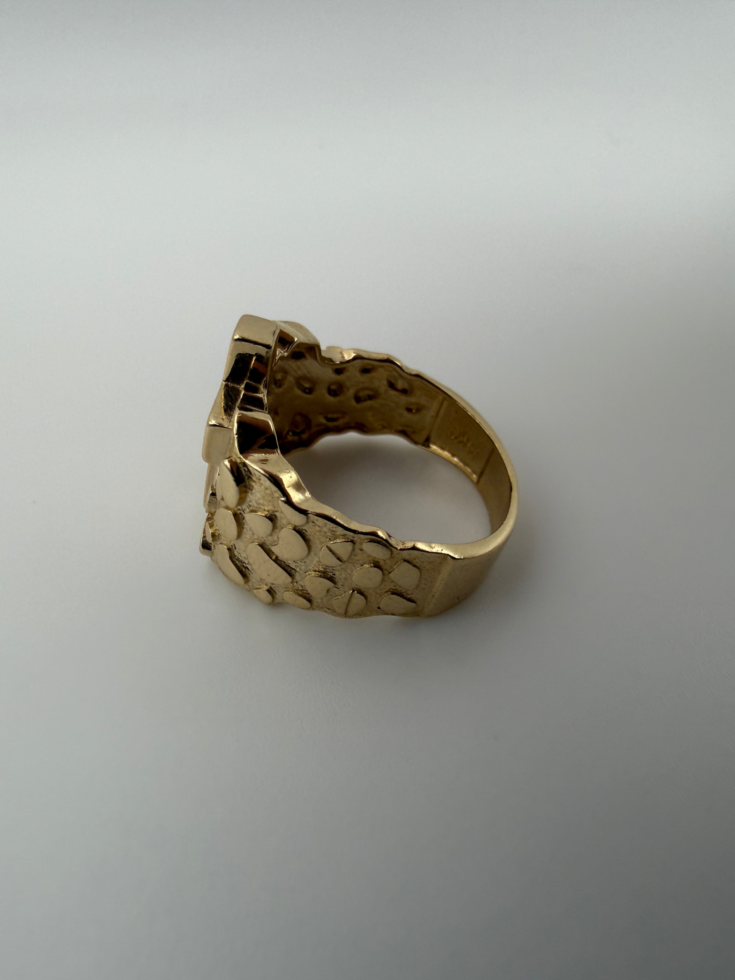 14k Gold Nugget Ring with Cross