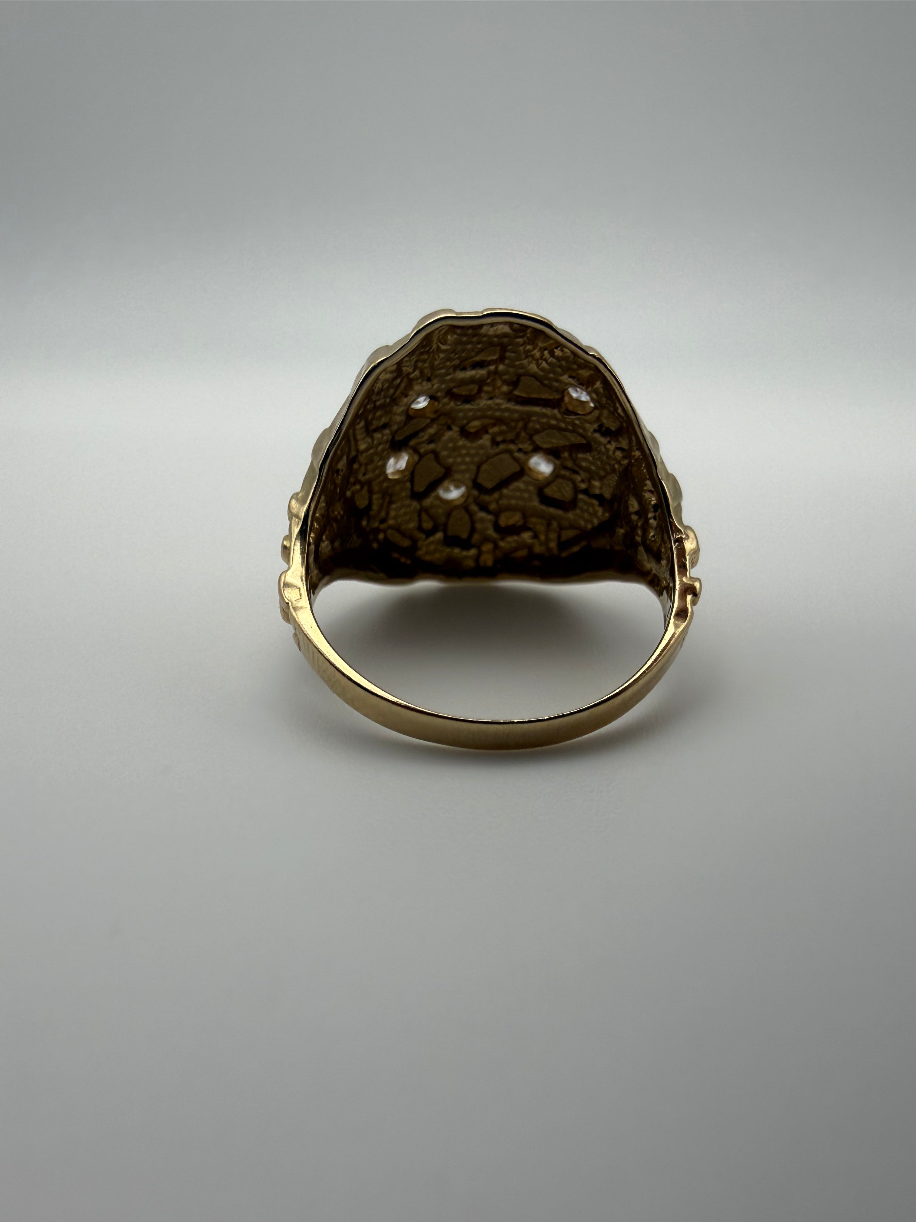 14K Gold Shell Nugget Ring with CZ Diamonds