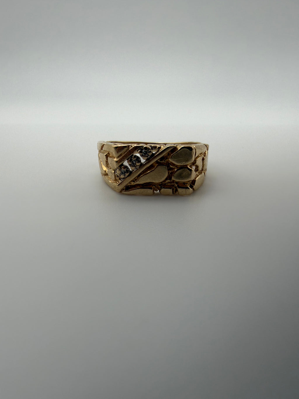 14K Gold Nugget Ring with CZ Diamonds