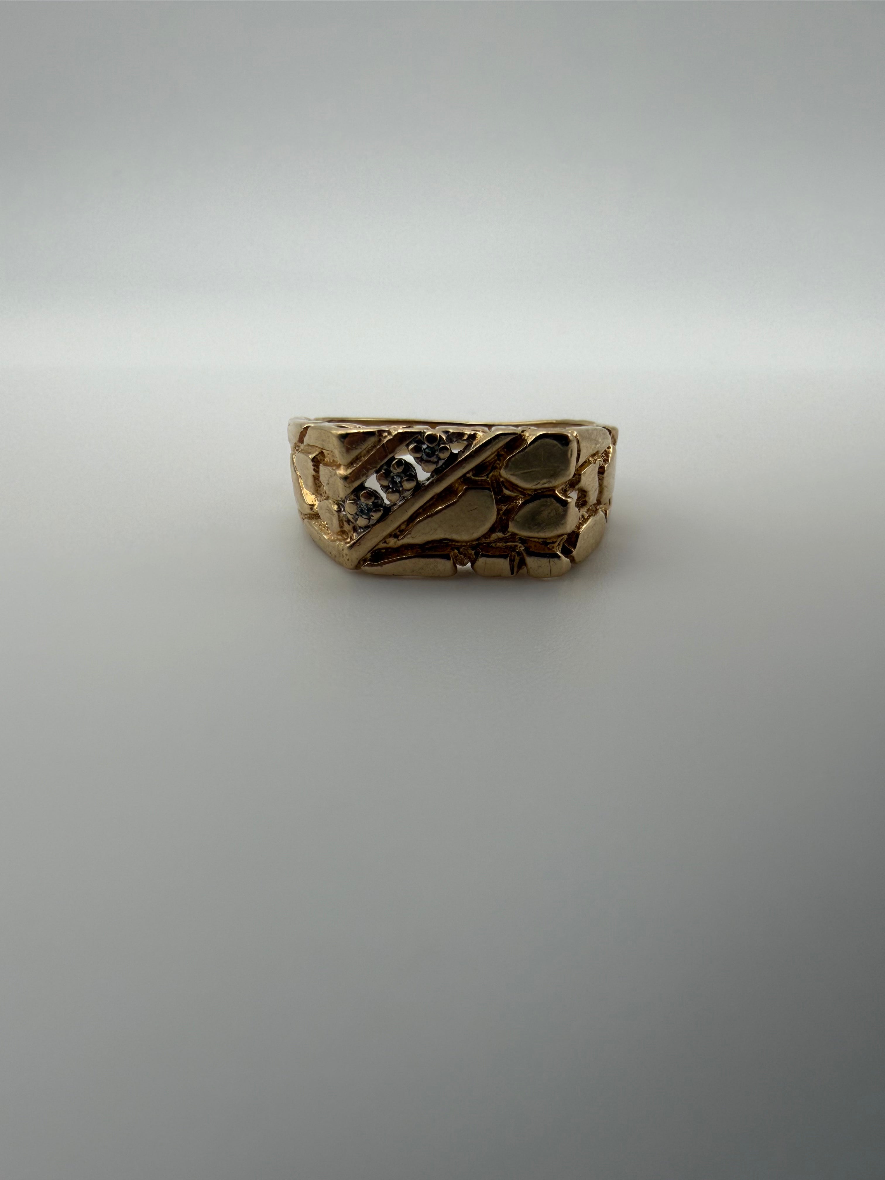 14K Gold Nugget Ring with CZ Diamonds