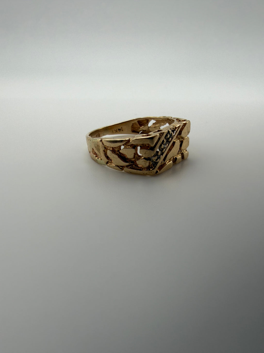 14K Gold Nugget Ring with CZ Diamonds