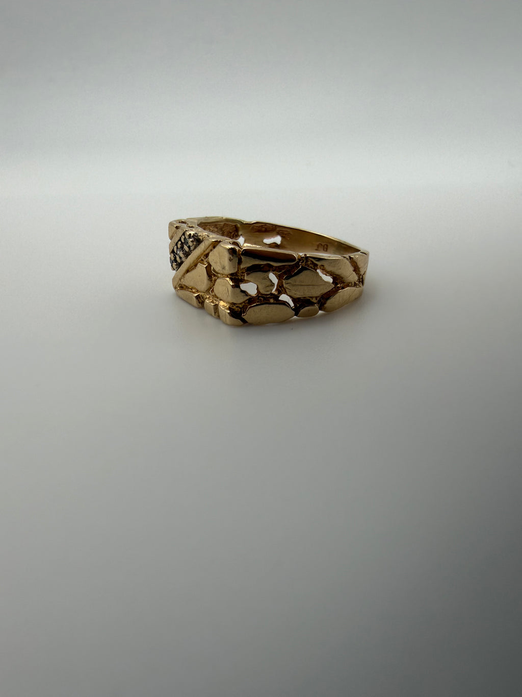 14K Gold Nugget Ring with CZ Diamonds