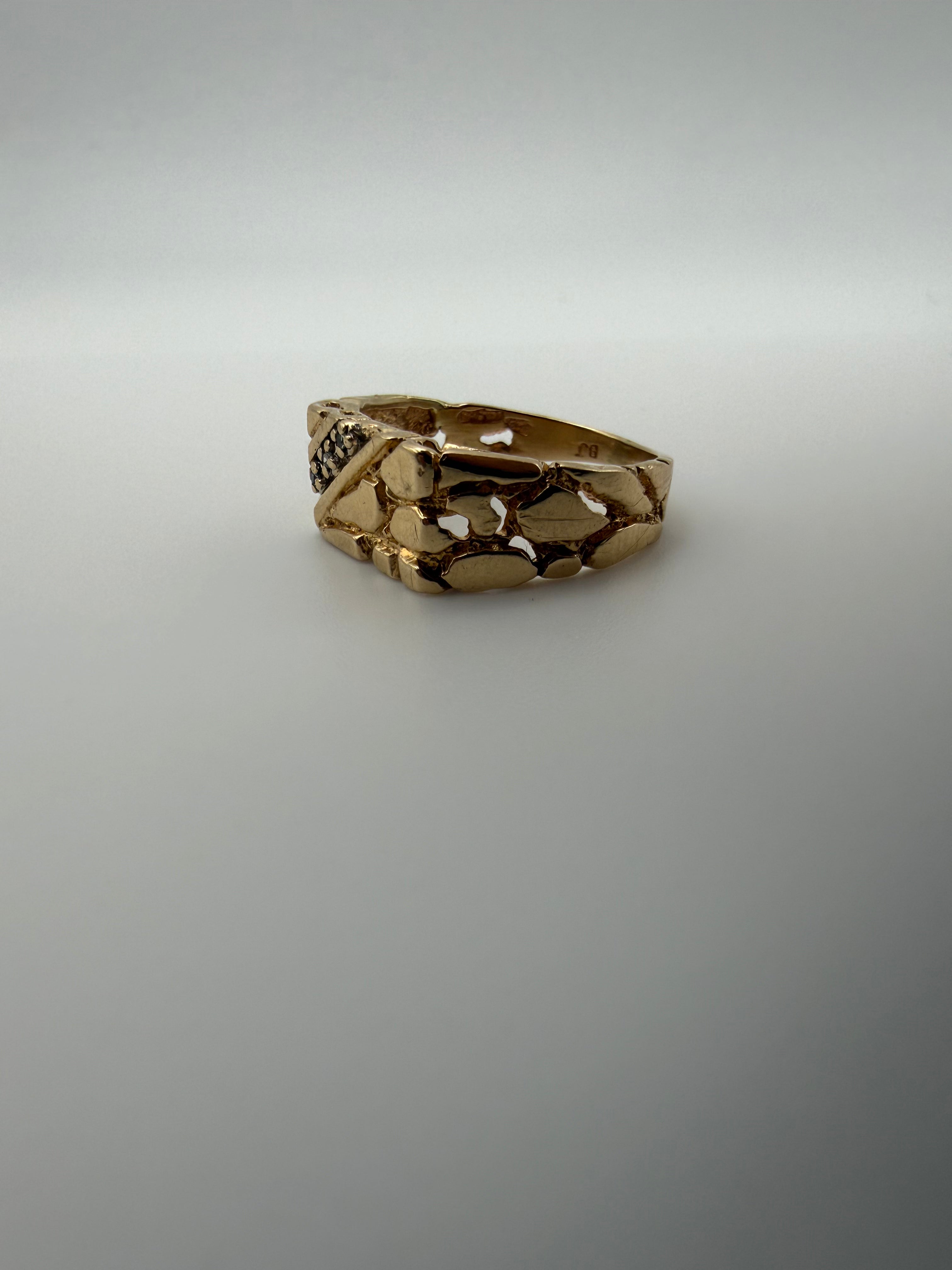 14K Gold Nugget Ring with CZ Diamonds