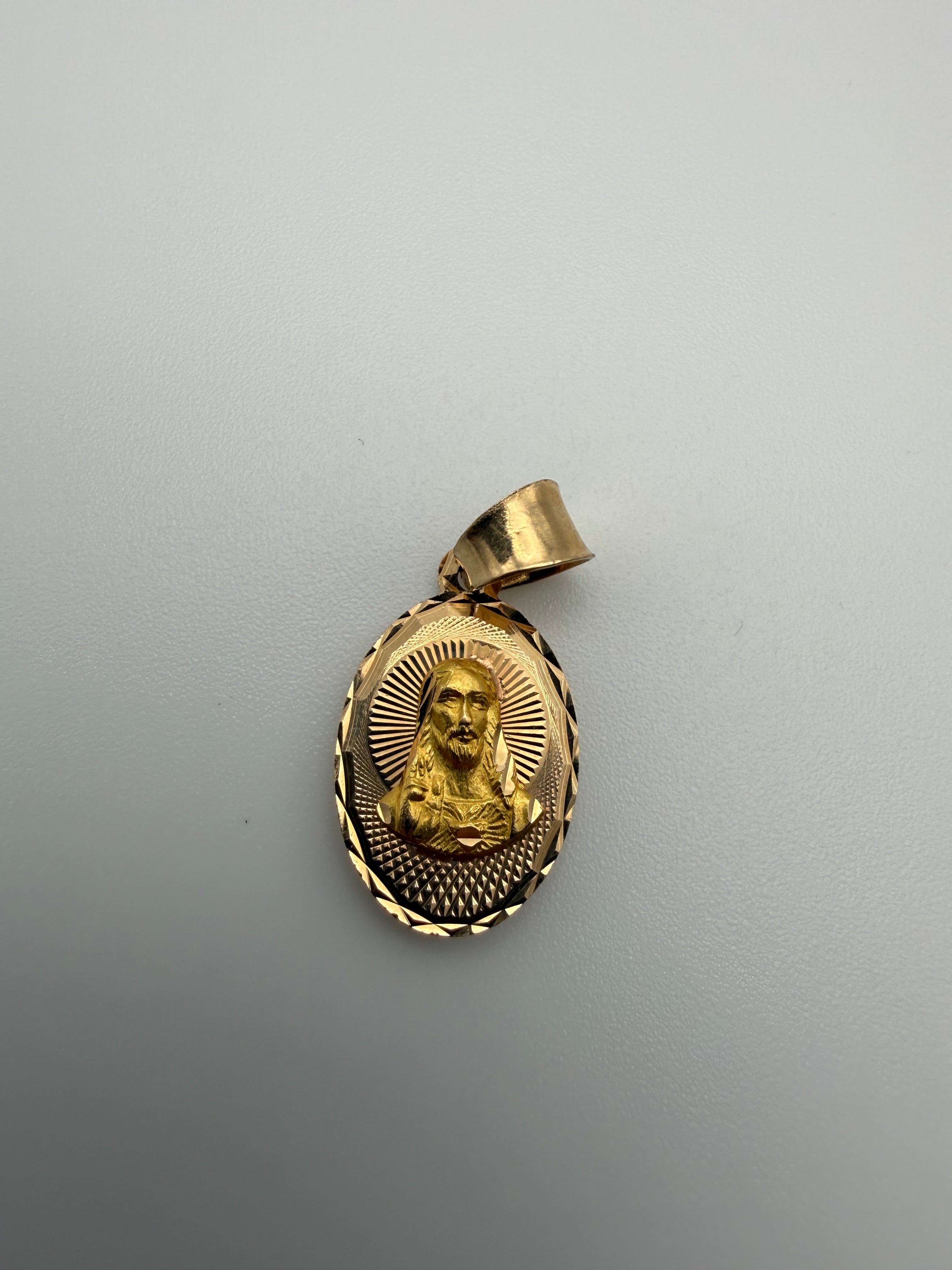 14K Gold Jesus Head and Virgin Mary Pendant