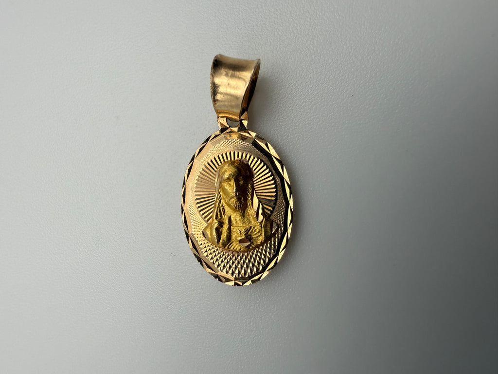 14K Gold Jesus Head and Virgin Mary Pendant