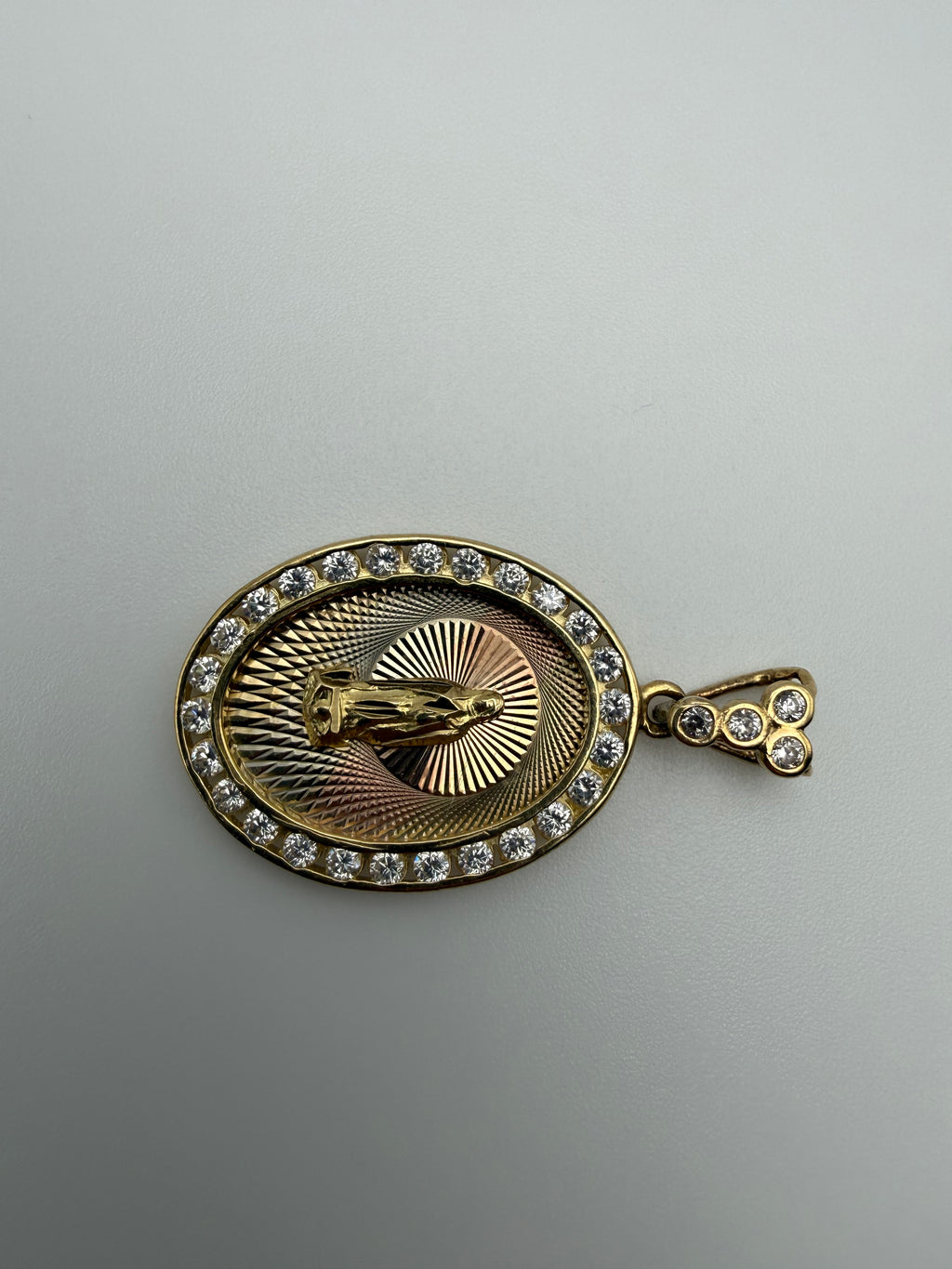 14K Gold Virgin Mary with CZ Diamonds