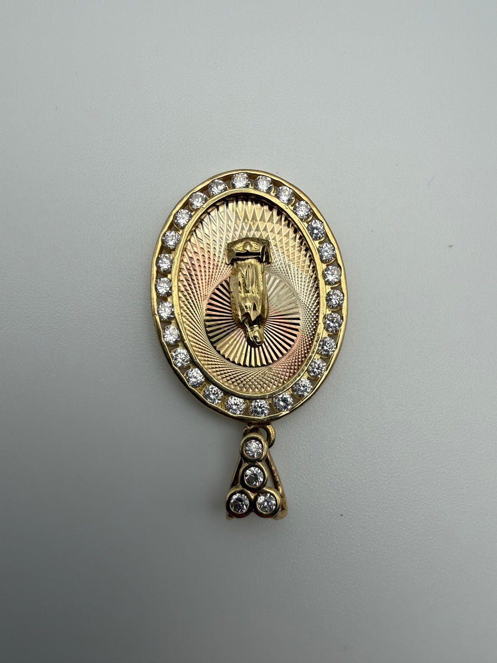 14K Gold Virgin Mary with CZ Diamonds