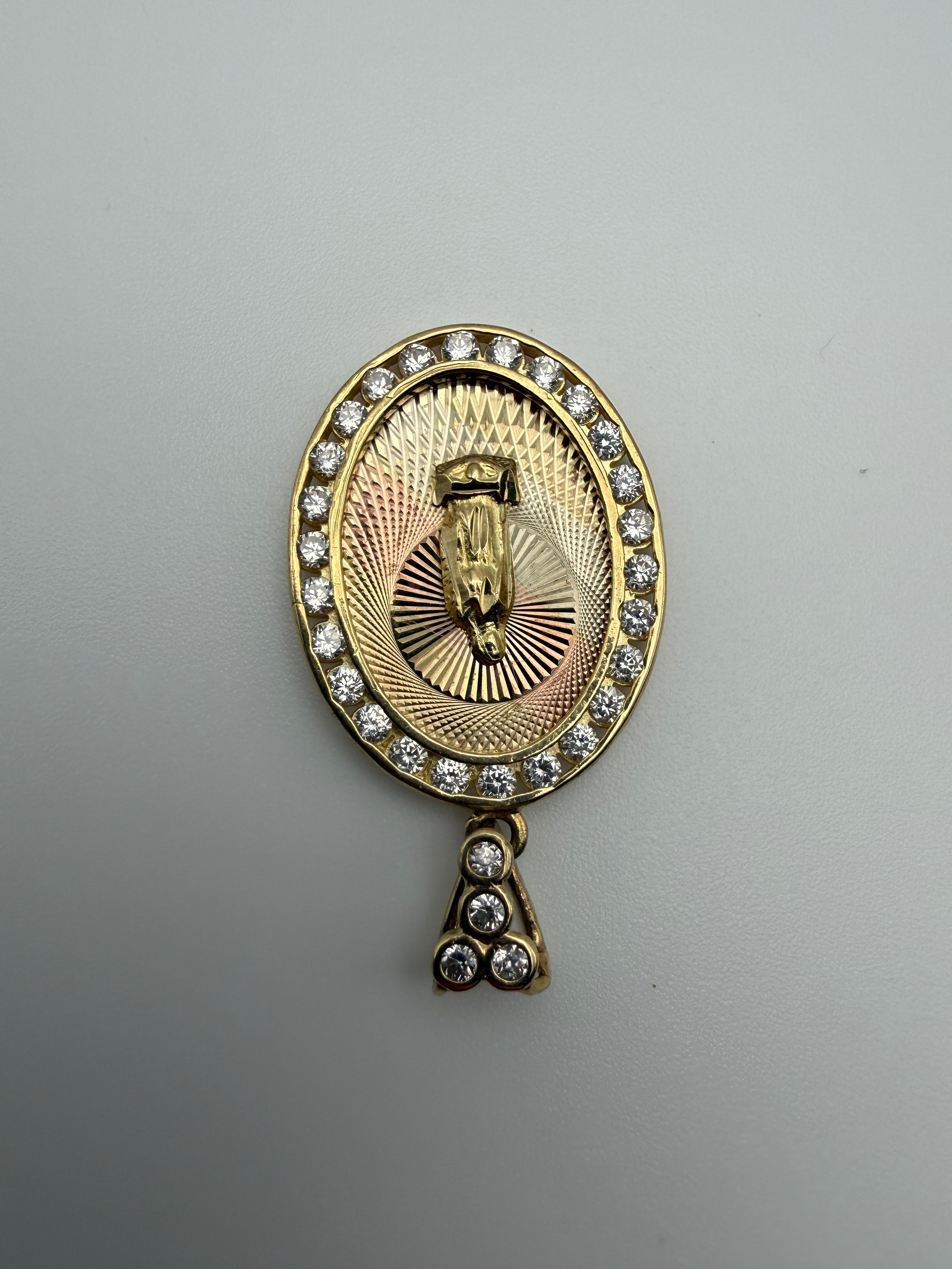 14K Gold Virgin Mary with CZ Diamonds