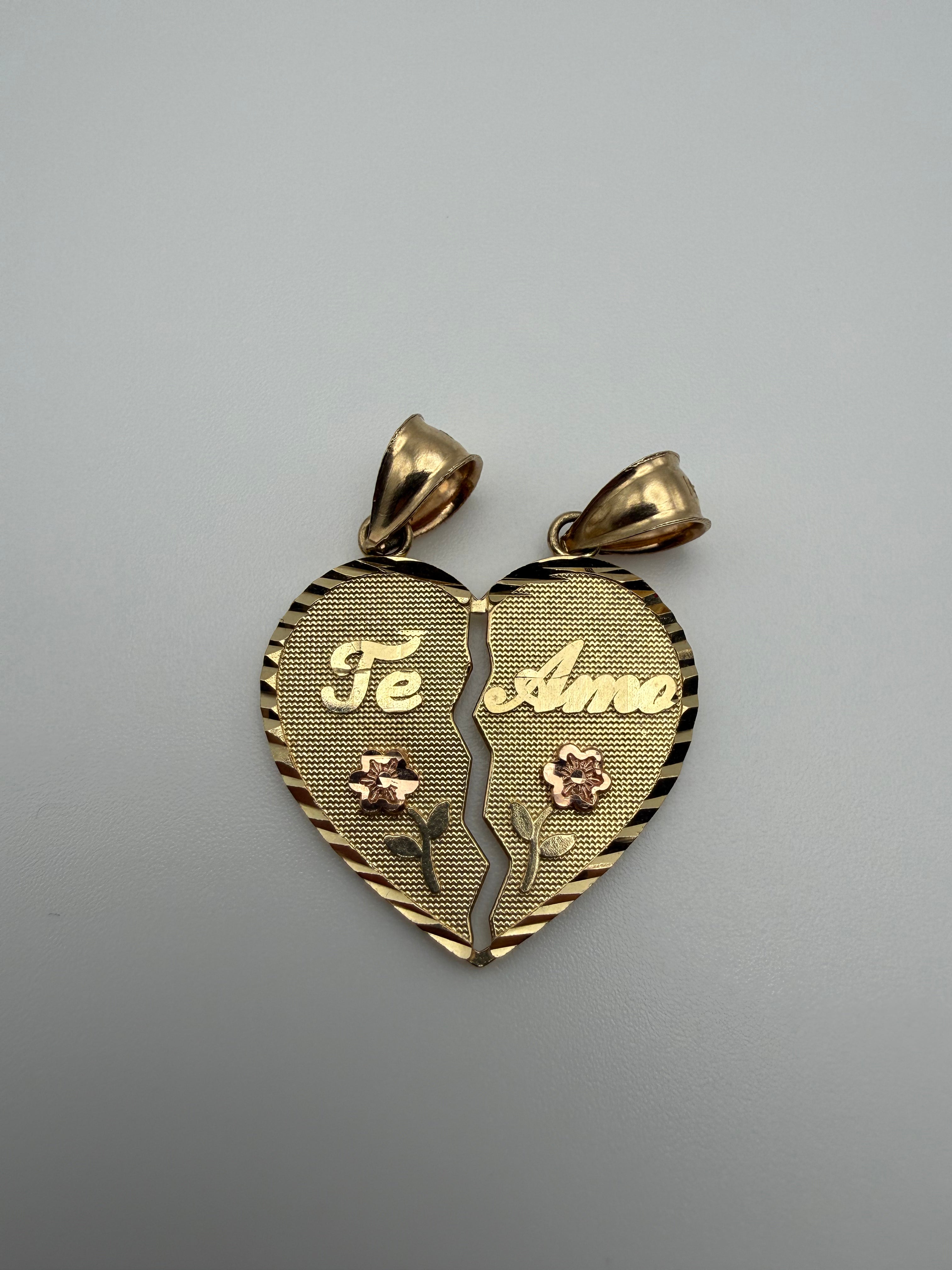 14K Gold Heart Te Amo Pendant