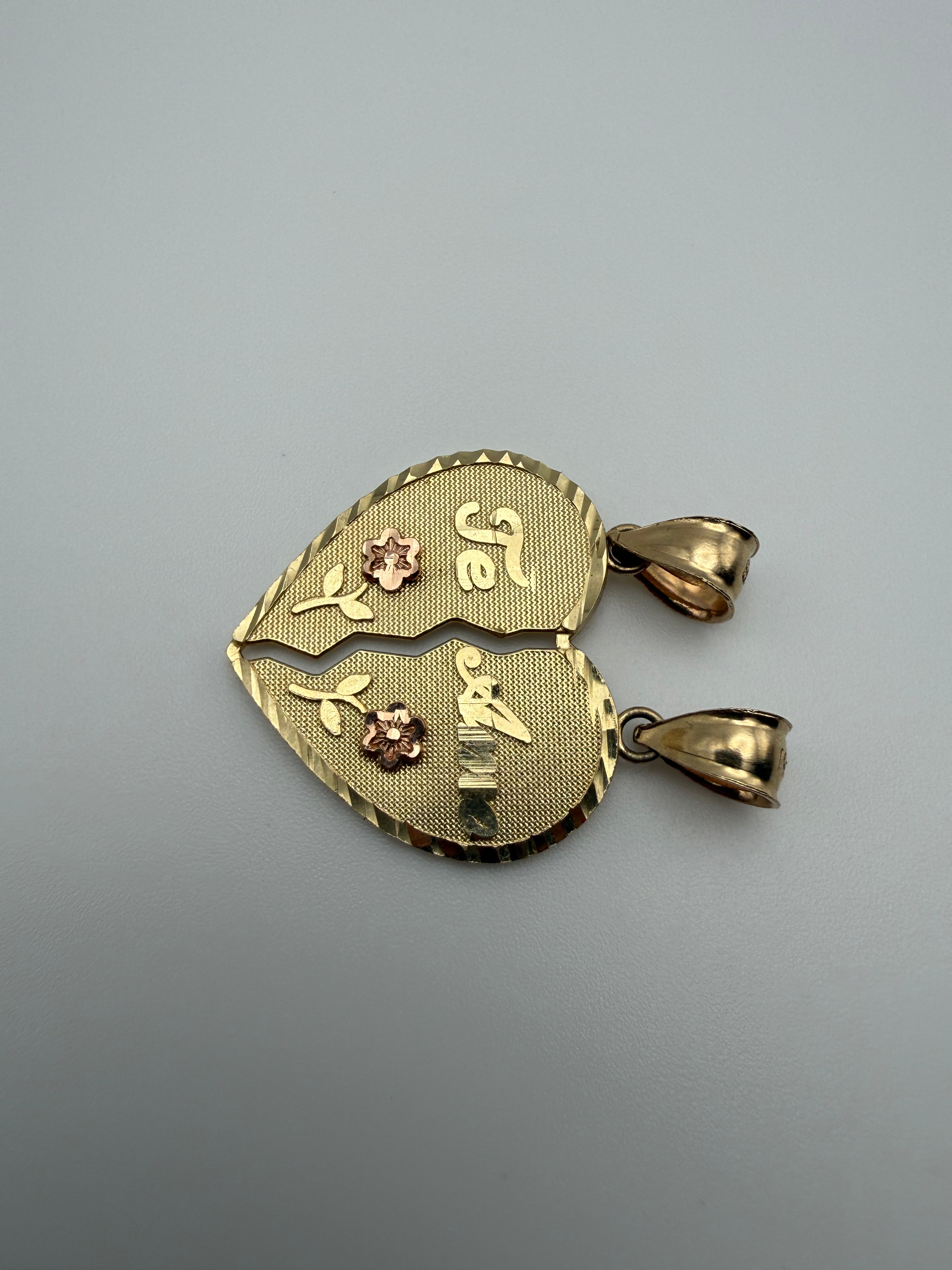 14K Gold Heart Te Amo Pendant