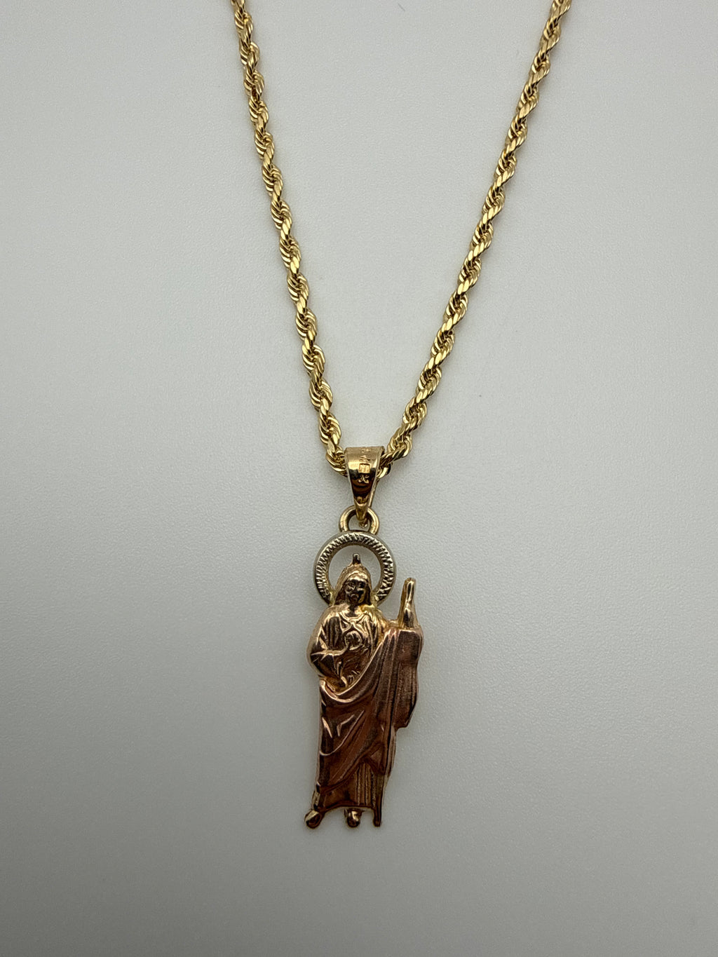14K Gold Rope Chain and Saint Jude Pendant