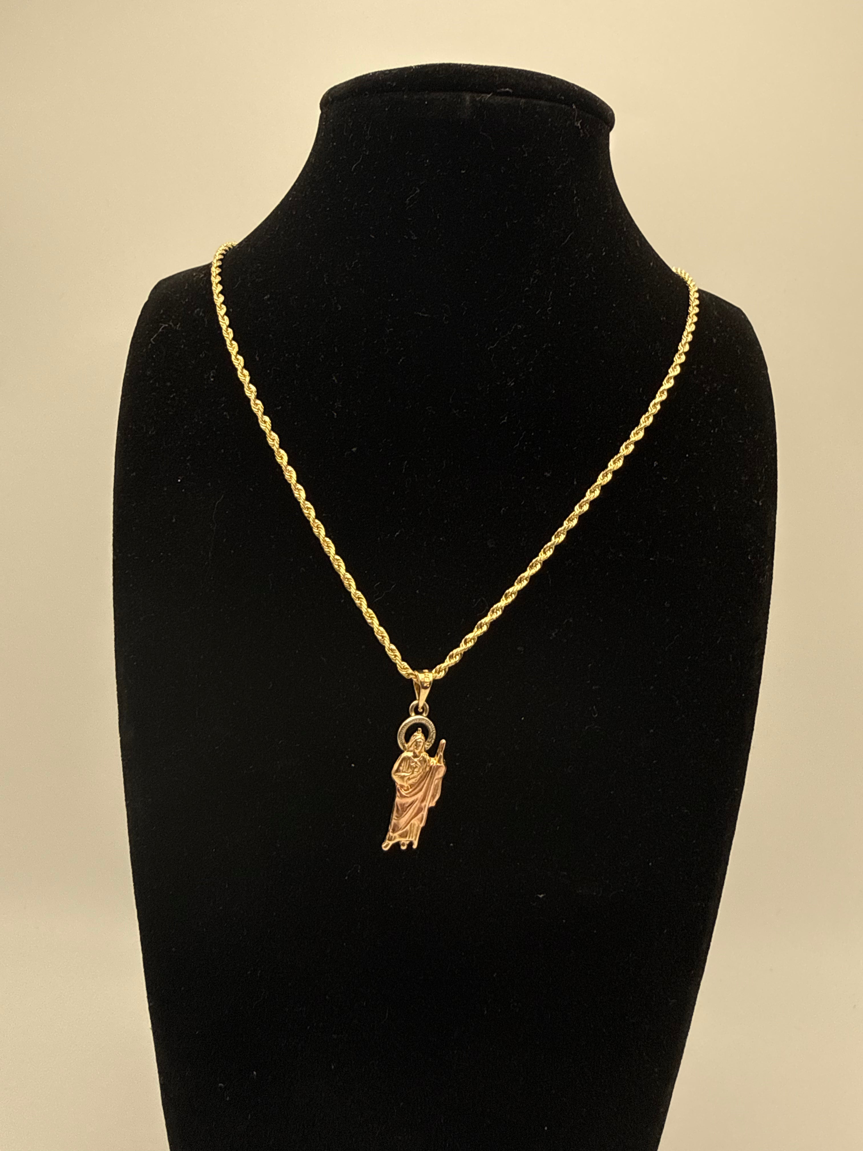 14K Gold Rope Chain and Saint Jude Pendant