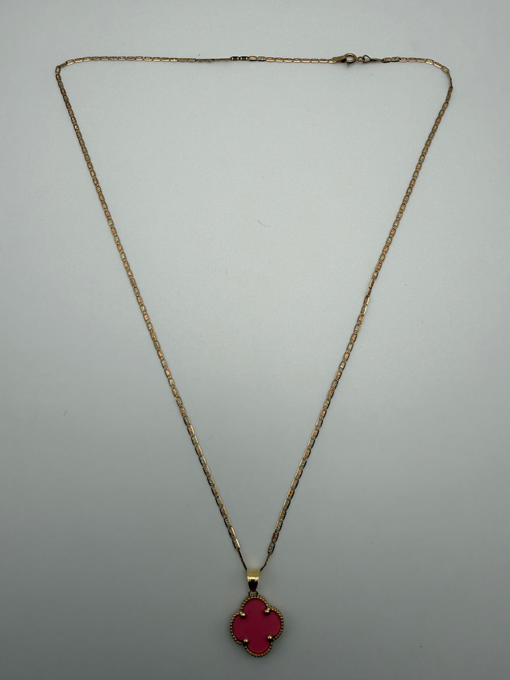 14k Gold Pink Clover Pendant with Valentino Chain