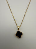 14K Gold Black Clover Pendant with Figaro Chain