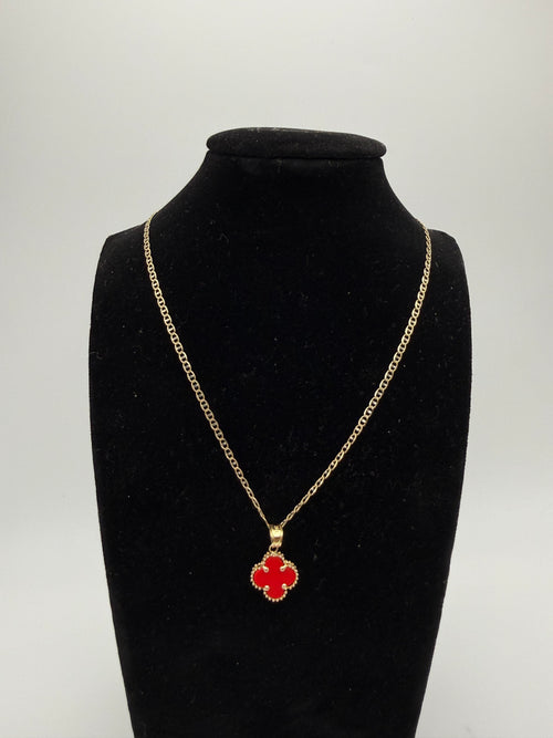 14K Gold Clover Pendant and Mariner Link Chain
