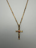 14K Gold Cross Rose Pendent with Valentino Chain