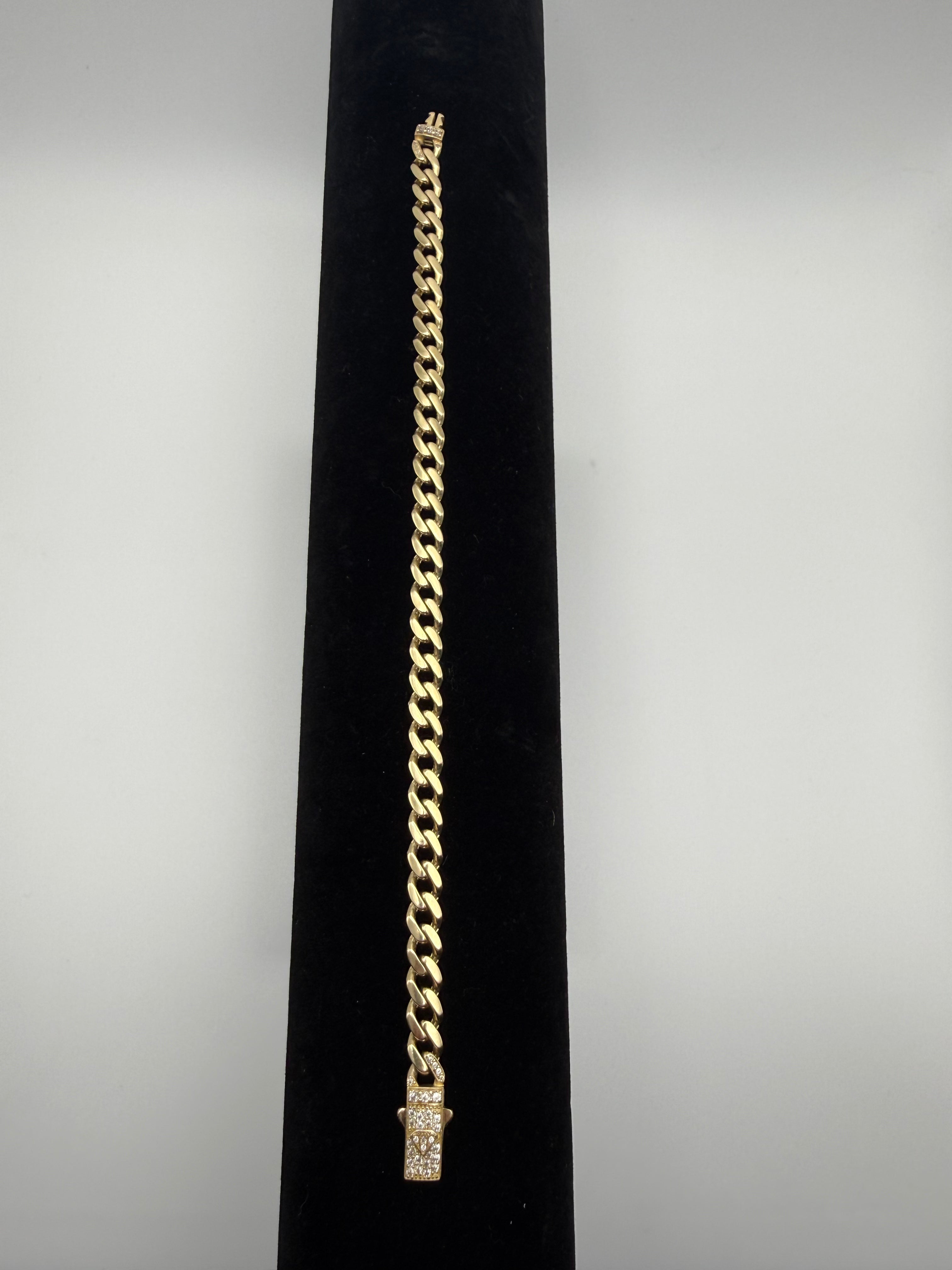 14K Gold Cuban link Bracelet with CZ Dimond Lock