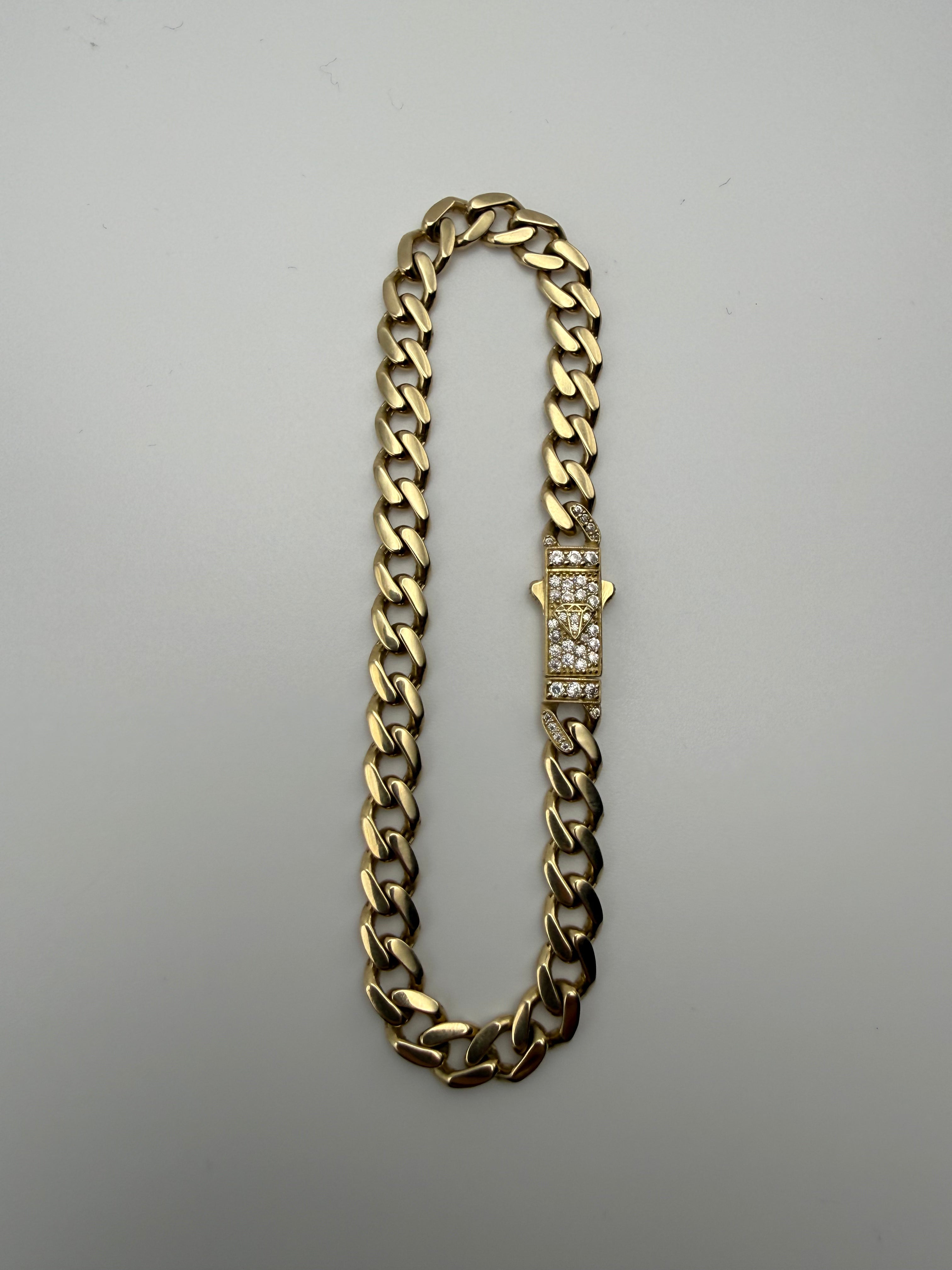 14K Gold Cuban link Bracelet with CZ Dimond Lock